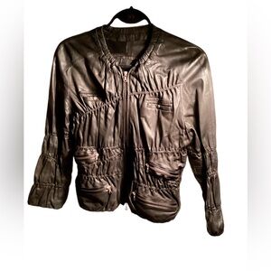 Sylvie Schimmel Unlined Stretch Trendy Scrunchie Black Leather Stylish Jacket S